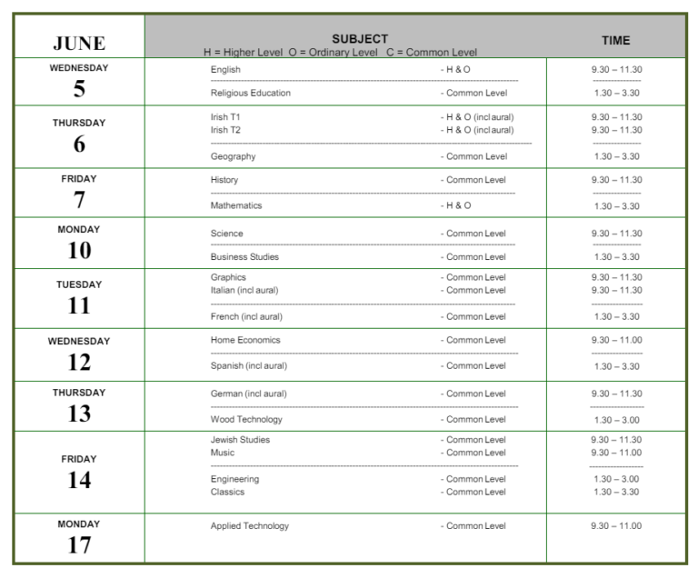 2024 Junior Cycle & Leaving Cert Exam Timetables Exams.ie